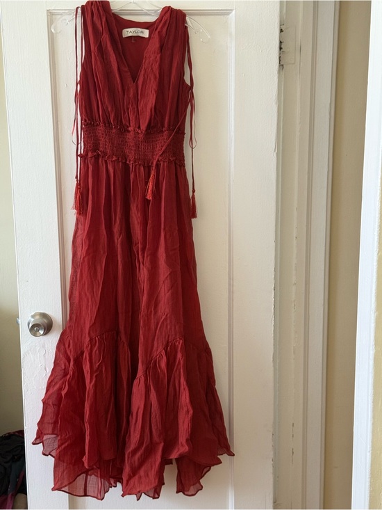 Taylor Dresses & Skirts - Taylor Crimson Sleeveless V-Neck Tiered Maxi Dress